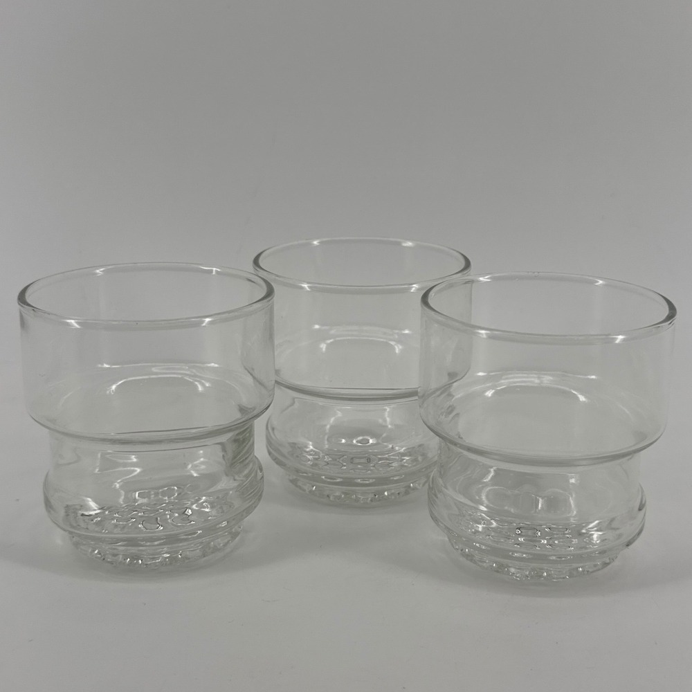 Vintage Libbey Nob Hill Stackable Rocks Glasses Clear Bubble Base MCM Set of 3